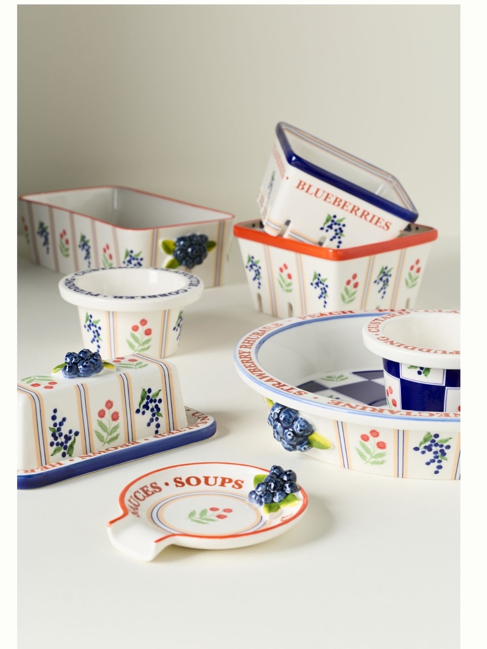 Anthropologie Berry Basket Large Lotta Stoneware New Red Strawberry Blueberry - Picture 3 of 13